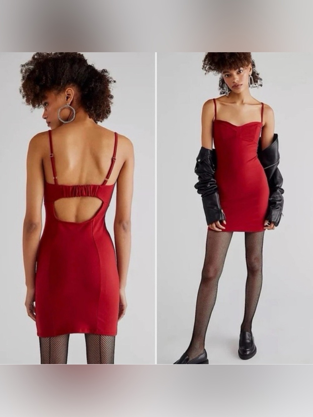 Free People Intimately Red Bodycon Mini Dress Open Back Adjustable Straps Size S
